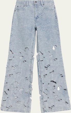 Alice & Olivia Chic Embroidered Eyelet Bootcut Jeans