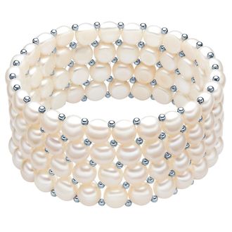 Valero Pearls Womens Fresh Water Cultured Pearl Bracelet - White Sterling Silver - One Size