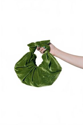 A Bronze Age Womens Velvet Kiku Croissant Purse In Chartreuse