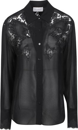 Ermanno Scervino Black Long Sleeve Sheer Viscose Shirt