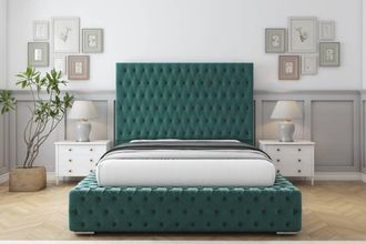 Sloomy Ambassador Plush Frame-Mattress - 50 Upholstered Headboard in Emerald | Size: Super King