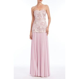 Badgley Mischka Embellished Drop Waist Evening Gown in Blush Multi at Nordstrom, Size 12