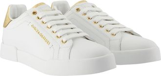 Dolce & Gabbana Womens Logo-Embellished Calfskin Sneaker White