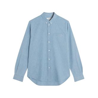 Maison Kitsun&eacute; Profile Fox Regular Shirt - Heren - Casual Overhemden - Blauw - S - Katoen - Overhemden