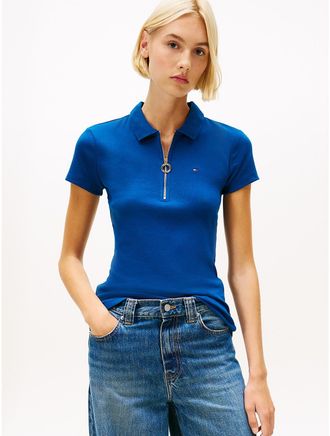 Tommy Hilfiger Womens Slim Fit Zip Polo - Blue - M