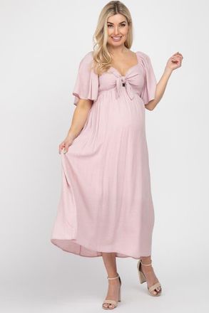Pinkblush Front Tie Ruffle Sleeve Midi Dress in Light Pink at Nordstrom, Size X-Large