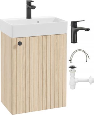 OEM Mueble De Ba&ntilde;o Suspendido Con Lavabo, Roble Vicenza, Grifo Y Tirador Negros, 50x70cm, Kiara