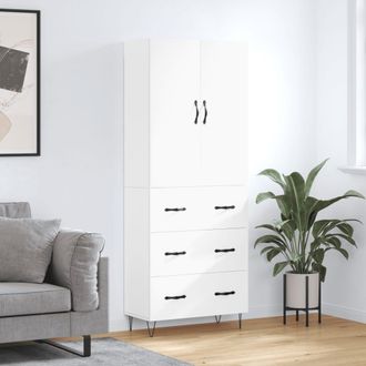 vidaXL Aparador Alto Madera Contrachapada Blanco 69,5x34x180 Cm Vidaxl
