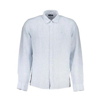 North Sails Lichtblauw Linnen Gestreept Overhemd - Heren - Casual Overhemden - Blauw - M - Linnen - Overhemden