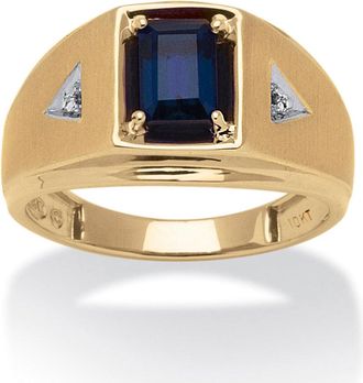 Palm Beach Jewelry Mens 1.16 TCW Created Sapphire and Diamond Accent Ring 10k Yellow Gold