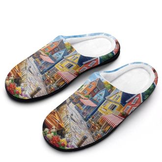Generic Colorful Coastal Town Womens Slippers Warm House Slippers Indoor House Shoes with Anti-Skid Rubber Sole