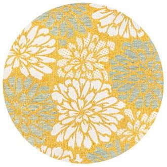 Jonathan Y Designs Zinnia Modern Floral Textured Weave Indoor/Outdoor Round Area Rug in Yellow/cream at Nordstrom, Size 5Ft 0In X 5Ft 0In