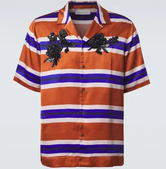 Dries Van Noten Camisa de sat&eacute;n a rayas con lentejuelas