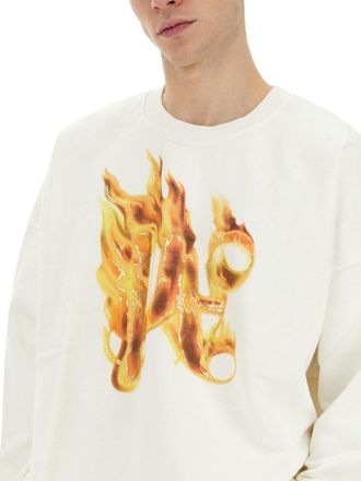 Palm Angels Burning Monogram Print Sweatshirt - White