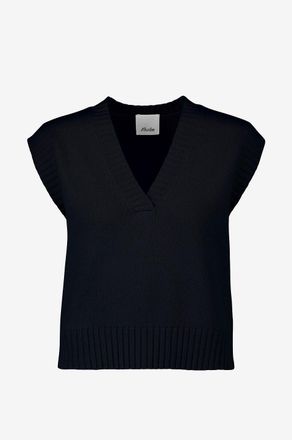 Allude &Auml;rmelloser Kaschmirpullover mit V-Ausschnitt