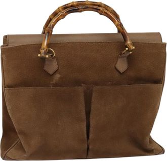 Gucci Bamboo Beige Suede Handbag (Pre-Owned)