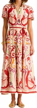 Carolina K Elisetta Short Sleeve Midi Dress In Red