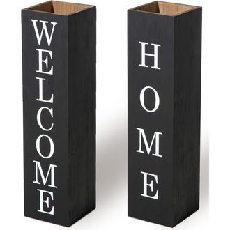 Glitzhome Double Sided Solid Wood Boxed WELCOME HOME Porch Sign in Black at Nordstrom, Size Medium
