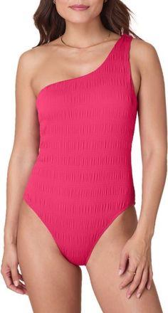 Andie Swim Monte Smocked One-Shoulder One-Piece Swimsuit in Bright Begonia at Nordstrom, Size X-Small