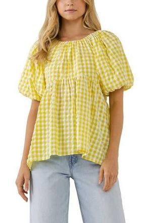 English Factory Textured Gingham Babydoll Top in Yellow at Nordstrom Rack, Size X-Small