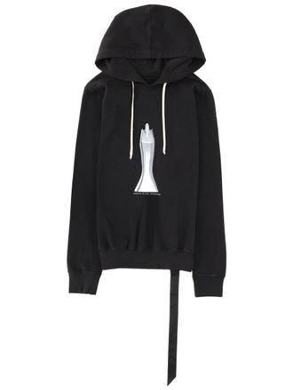 Rick Owens Oversized Front Graphic Long Strap Cotton Hoodie