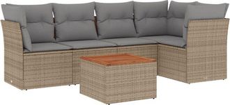 vidaXL Vidaxl - Juego De Sof&aacute;s Jard&iacute;n Con Cojines 6 Pzas Rat&aacute;n Sint&eacute;tico Beige