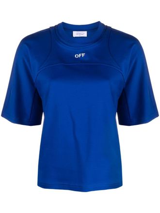 Off-white T-shirt crop con ricamo - Blu