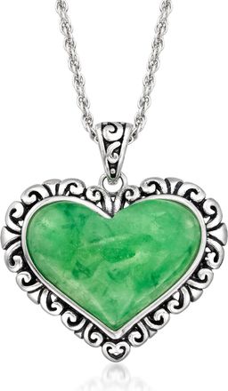 Ross-Simons Jade Heart Pendant Necklace in Sterling Silver