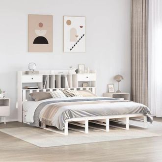 vidaXL Vidaxl - Cama Con Estanter&iacute;a Sin Colch&oacute;n Madera Maciza Blanca 180x200 Cm