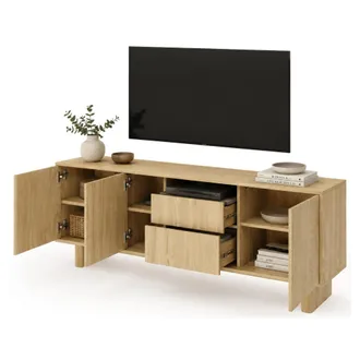 Dmora Mueble Para Tv Kamani, 2 Cajones, Un Estante, 3 Puertas, 183x38x62h Cm Roble Marr&oacute;n