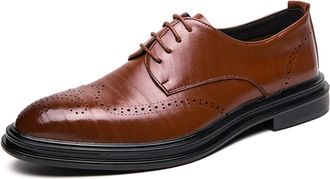 Generic Dress Formal Shoes for Men Lace Up Wing Tip Brogue Derby Shoes Cowhide Non Slip Anti-Slip Slip Resistant Rubber Sole Block Heel Prom(Brown,7.5 UK)