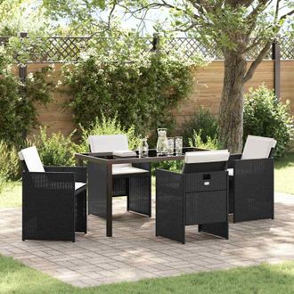 vidaXL Conjunto De Comedor De Jard&iacute;n Con Coj&iacute;n 5 Pcs Negro Polirat&aacute;n Vidaxl