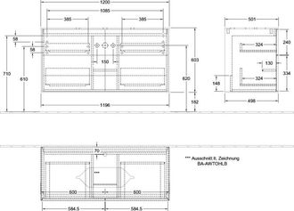 Villeroy & Boch Finion, Muebles Bajo Lavabo, 1200 X 603 X 501 Mm, Angular, Con Orificio Para Grifer&iacute;a, Modelo Suspendido, En Madera, Lavabo En El Medio, Lacado Antrac