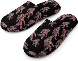 Generic Sasquatch Flowers Silhouette Mens Cozy Memory Foam Slippers Warm Cotton House Shoes Comfy Slipper for Indoor Outdoor