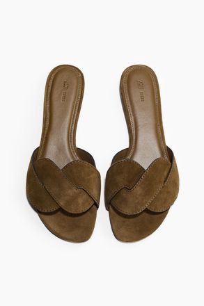 H&M Ledersandalen - Dunkles Khakigr&uuml;n