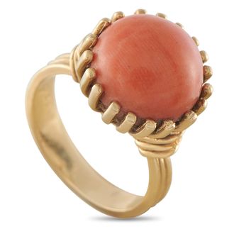 Luxury Bazaar Vintage 18K Yellow Gold Coral Ring MF19-062926
