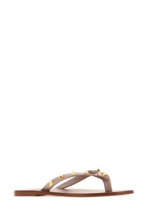 Valentino Garavani Womens Antiqued Pink Leather Rockstud Thong Slippers Poudre Sandali Sandal