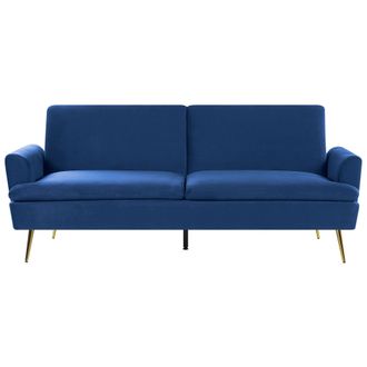 Beliani Beliani - Sof&aacute; Cama De Terciopelo Azul 3 Plazas Click Clack Patas De Metal Dorado Vettre