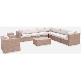 Sweeek Salotto da giardino angolare in resina intrecciata, 8-10 posti