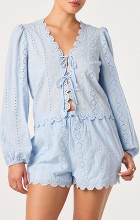 ASTR the Label Leah Tie Front Eyelet Top in Light Blue at Nordstrom, Size X-Small