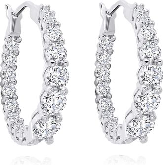 MAX + STONE 925 Sterling Silver Cubic Zirconia Inside Out Hoop Earrings