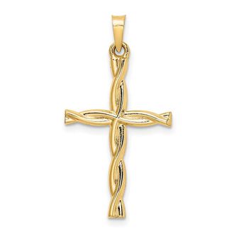 Diamond2Deal 14k Yellow Gold Polished Hollow Twisted Cross Pendant