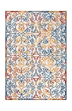 Jonathan Y Designs Atrani Scroll Trellis Indoor/Outdoor Area Rug in Cream/blue/red at Nordstrom, Size 2Ft 0In X 8Ft 0In