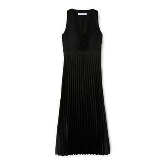 Motivi Pliss&eacute; Midi Jurk met Ruguitsnijding - Dames - Feestkleedjes - Zwart - 2XS - Polyester - Kleedjes