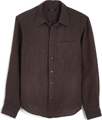Madewell Linen & Organic Cotton Button-Up Shirt in Chocolate at Nordstrom, Size Xx-Large