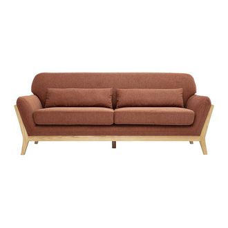 Miliboo Divano Scandinavo A 3 Posti In Tessuto Effetto Velluto Testurizzato Terra Bruciata E Legno Chiaro Yoko