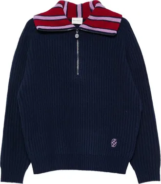 Dr&ocirc;le de Monsieur Striped-collar Quarter-zip Sweater