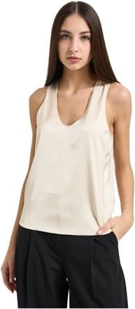 Patrizia Pepe Glanzende satijnen blouse - Dames - Blouses - Beige - M - Satijn - Overhemden