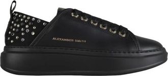 Alexander Smith Wembley Donna in zwart leer met studs op de hiel en zwarte zool - Dames - Sneakers - Zwart - 40 EU - Leer - Schoenen
