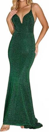 Portia & Scarlett Backless Beaded Prom Dress In Emerald